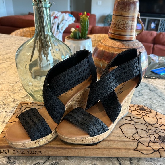 Sandales Compensées Montego Bay Club - Talon Liège, Noir, Taille 9 - Neuves Sans étiquette